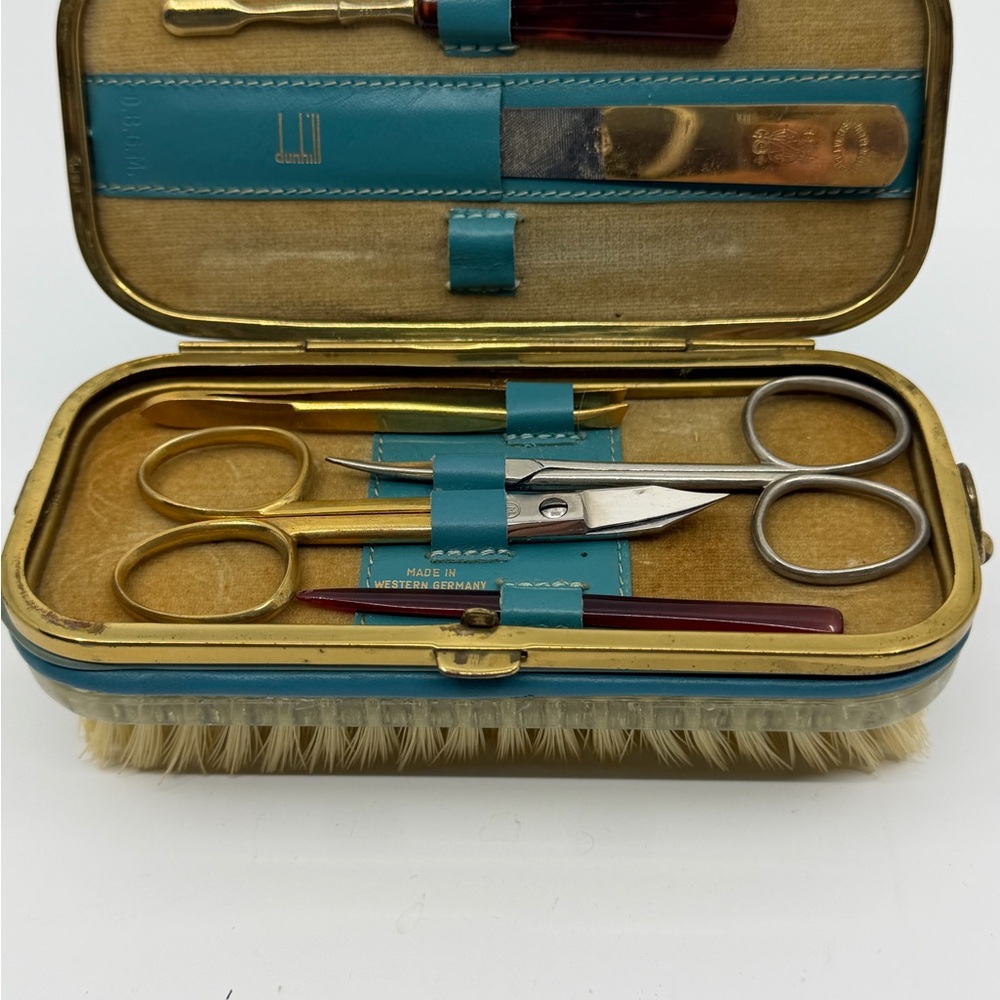 Vintage Manicure Set with Teal Case and Brush